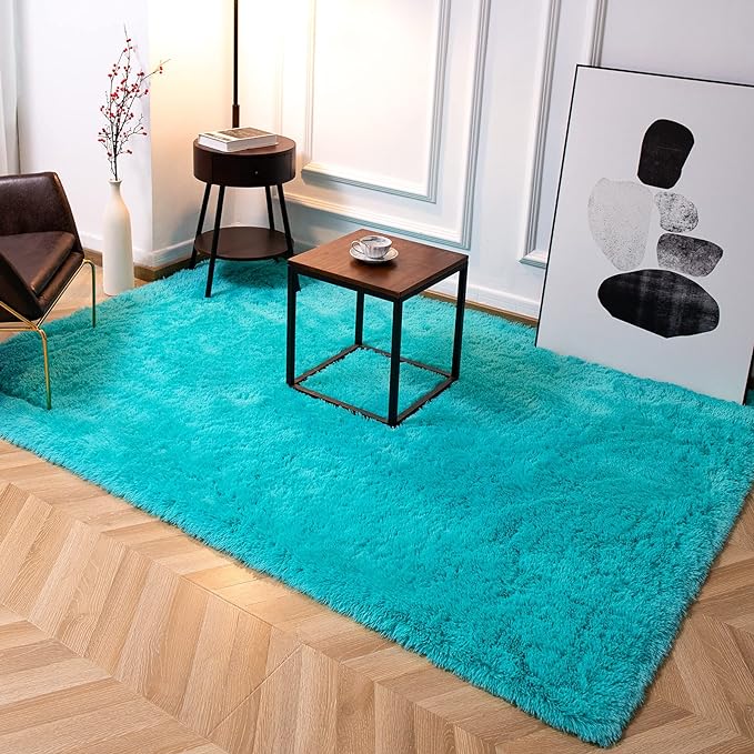 TWINNIS Super Soft Shaggy Rugs Fluffy Carpets, 5x8 Feet, Indoor Modern Plush Area Rugs for Living Room Bedroom Kids Room Nursery Home Decor, Upgrade Anti-Skid Rectangular Fuzzy Rug, Blue