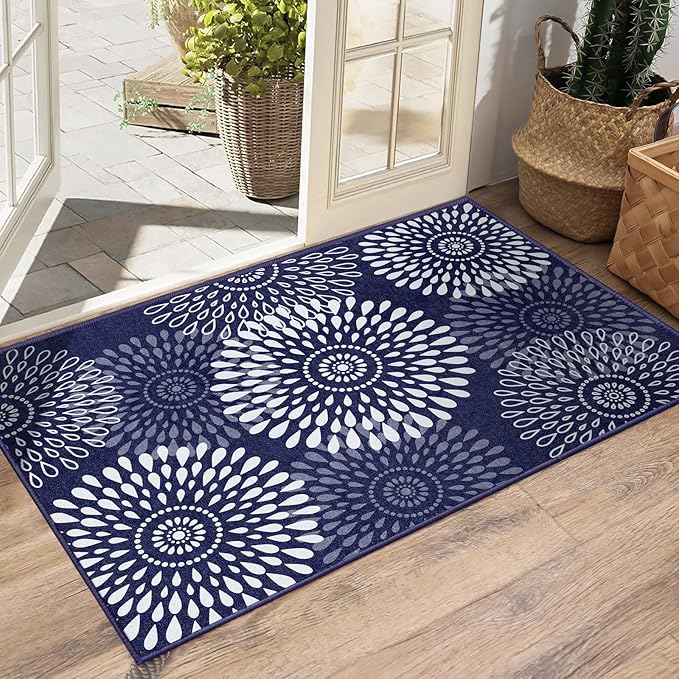 LuxStep Area Rug, 5'x7' Entryway Rug, Non-Slip Washable Hallway Runner Rug, Ultra-Thin Foldable Indoor Carpet for Kitchen Bedroom Bathroom, Blue