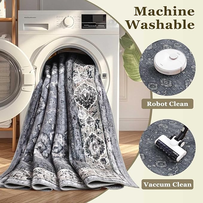 2x3 Oriental Entryway Rug,Washable Non-Slip Small Rugs for Entryway, Ultra-Thin Design for Front Door, Bathroom, Kitchen,Lightgrey Door Mat