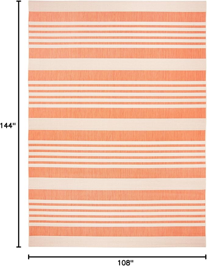 SAFAVIEH Courtyard Collection Area Rug - 9' x 12', Terracotta & Beige, Stripe Design, Non-Shedding & Easy Care, Indoor/Outdoor & Washable-Ideal for Patio, Backyard, Mudroom (CY6062-241)