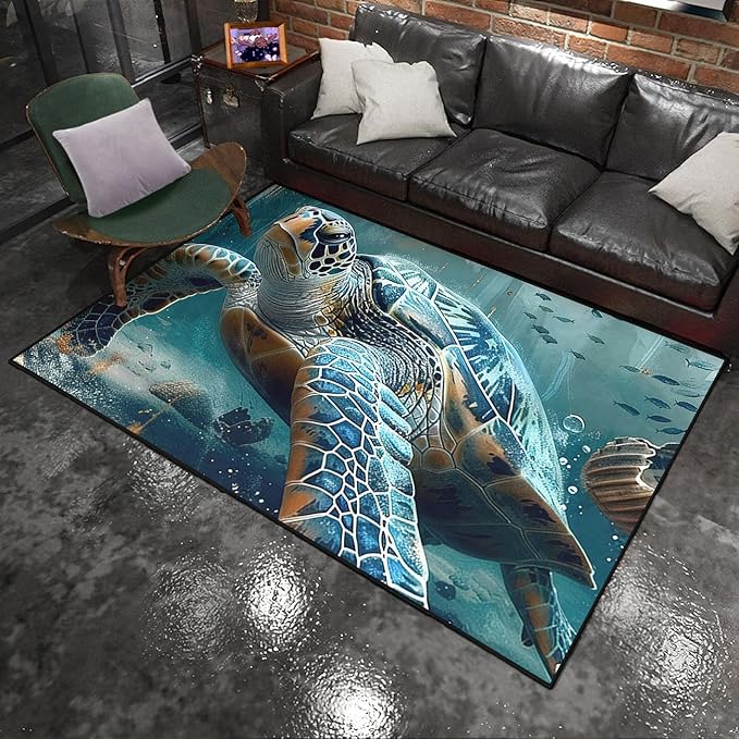 Sea Turtles Rugs for Kids - Sea Turtle Area Rug 5'×7' Ocean Life Turtles Carpet for Bedroom Living Room Ocean Turtle Kids Room Decor