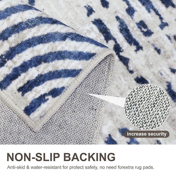 Bavni Area Rug 3X5, Washable Rug for Kitchen Dining Room, Non Slip Rugs for Bedroom, Aesthetic Modern Abstract Rugs for Living Room, Durable Non Shedding Rug (Blue White)