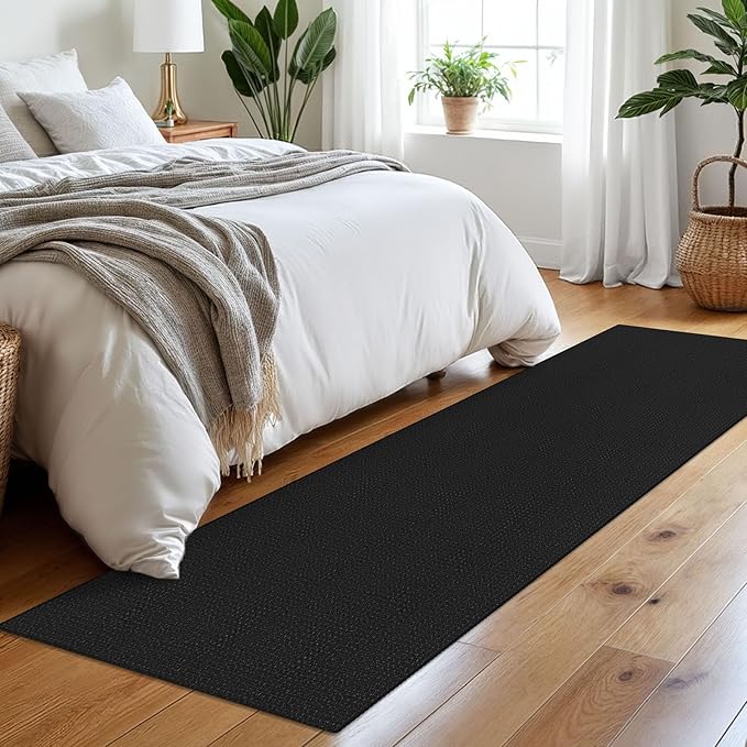 Braided Runner Rug 2x8 Ft Washable Runners for Hallways Non Slip Rubber Backed Kitchen Runners Cotton Entryway Runner Indoor, Woven Floor Carpet for Hall Kitchen Bedroom, Black/Grey