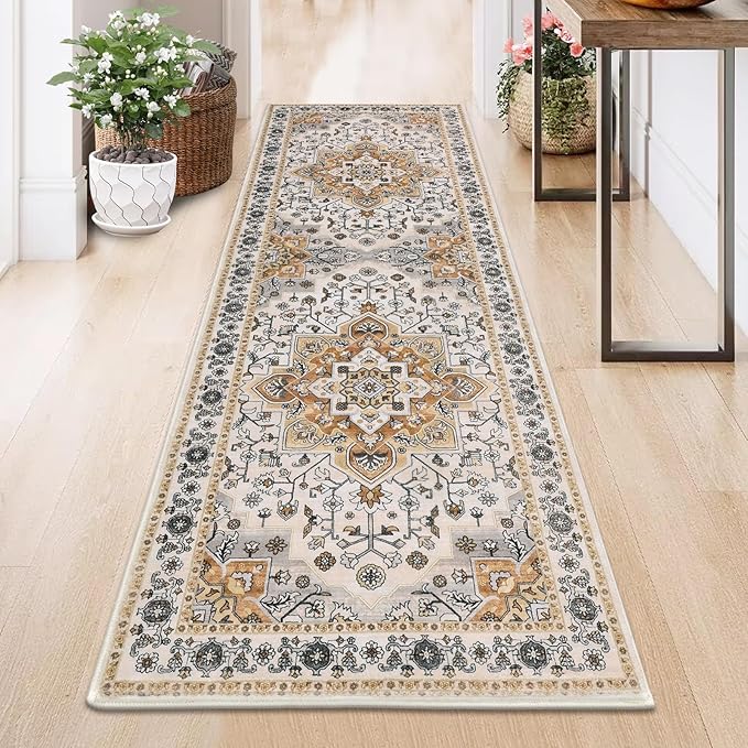 HEBE Hallway Runner Rug 2'x6' Washable Vintage Distressed Area Rugs Non Slip Laundry Rug Runner Boho Floor Carpet Runners for Hallways Entryway Laundry Room Kitchen Bathroom