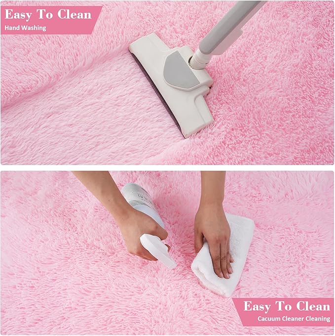Pink Fluffy Rug Shaggy Area Rug, 4x6 Area Rugs for Girls Bedroom, Soft Cute Baby Play Mat, Indoor Floor Carpet for Teen, Nursery, Preppy Dorm, Plush Aesthetic Bedside Rug