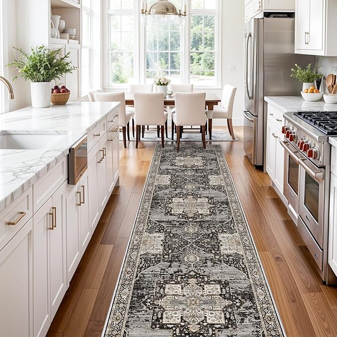 RUUGME Hallway 3x14 Runner Rugs - Large Boho Rugs for Living Room Stain Resistant Carpet Vintage Tribal Rugs for Bedroom Kitchen Bathroom Non Slip Backing Home Decor Floor Decoration Mat 3X14 Black
