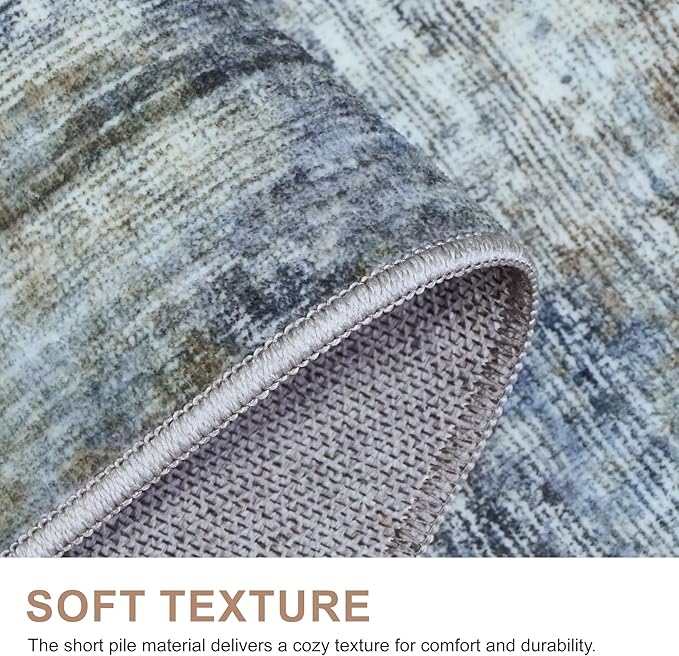 Bavni 5x7 Rug, Abstract Machine Washable Rug Non-Slip, Soft Modern Lightweight Area Rug, Stain Resistant Rugs for Living Room, Bedroom, Dining Room, Blue/Light Grey