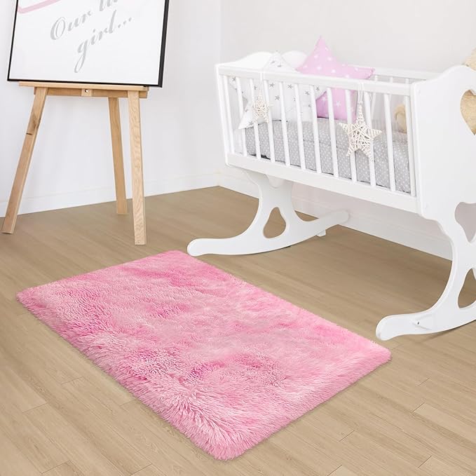 2x3 Small Pink Rug for Girls Room Soft Plush Pink Fluffy Rug for Bedroom Girls Kids Room Dorm Bedside Living Room, Door Mat Indoor Entrance Floor Shag Carpet Throw Rugs for Entryway