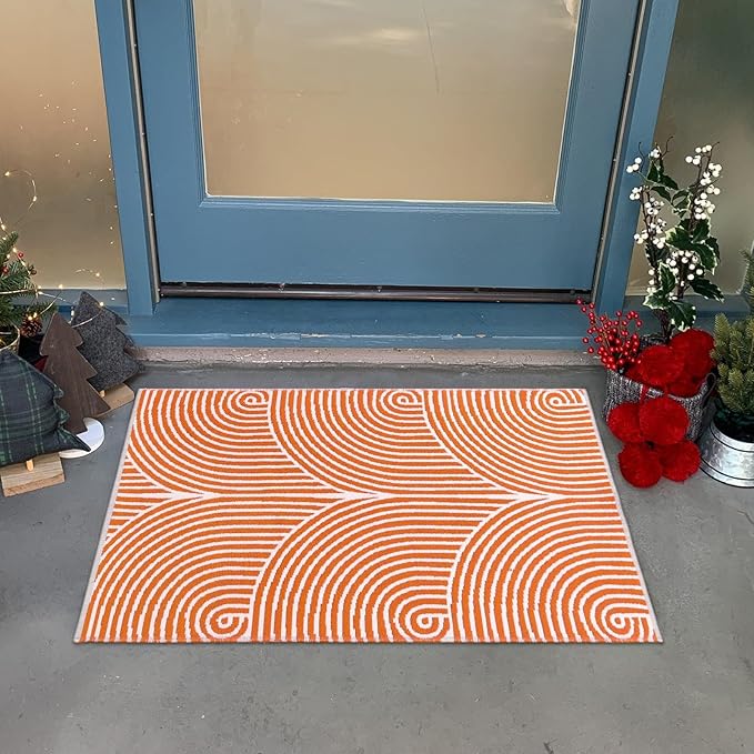 Tiffasea Indoor Door Mat 2'x3', Front Door Mats Machine Washable Small Area Rug Entryway Rug, Cotton Woven Indoor Outdoor Rugs Reversible Floor Mats for Bedroom/Bathroom/Kitchen (Orange&White)