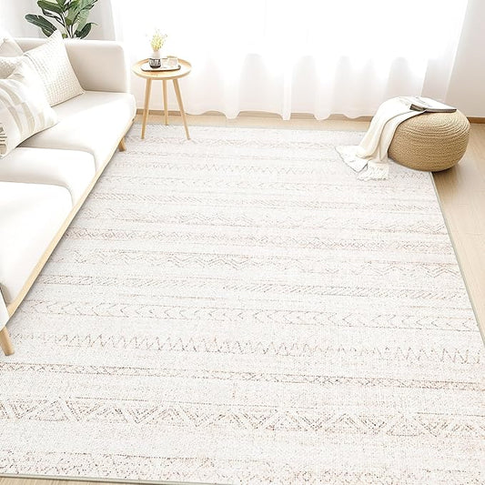 4x6 Area Rugs for Living Room, Soft Washable Boho Geometric Rug Moroccan Neutral Rug, Morden Farmhouse Stain Resistant Indoor Carpet for Bedroom Dining Room Playroom Office(4'x6',Beige)