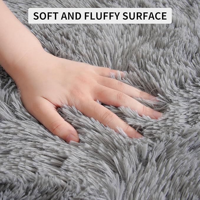Tepook Super Soft Fluffy Rug for Bedroom, Modern Shaggy Rug Fuzzy Kids Rug for Living Room, Plush Indoor Nursery Home Decor Rug with Non-Slip Bottom, Grey, 5 X 8 Feet