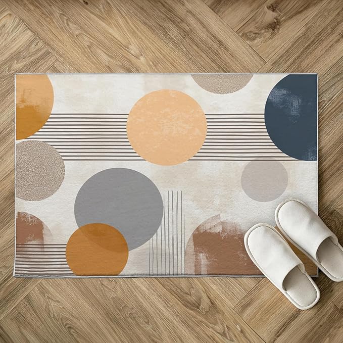 2x3 Area Rugs for Living Room Machine Washable Boho Circle Pattern Rug Non Slip Printed Abstract Geometric Rug Carpet Friendly Modern Rug for Bathroom Bedroom Dining Room Kitchen