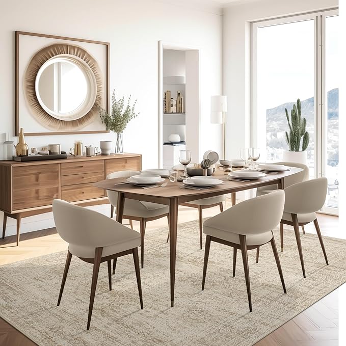 Washable Area Rug 8x10, Large Soft Rugs for Living Room Vintage Beige Carpet 8x10 Area Rugs for Bedroom Dining Room Non-Slip Stain Resistant Under Table Rug