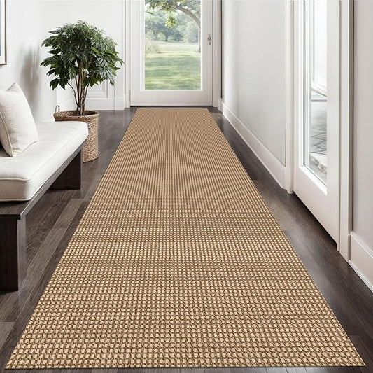 Braided Runner Rug 2.6x12 Ft Washable Runners for Hallways Non Slip Kitchen Runner Rug Cotton Extra Long Entryway Runner Indoor, Woven Carpet for Hall Entryway, Orange/Tan/Brown