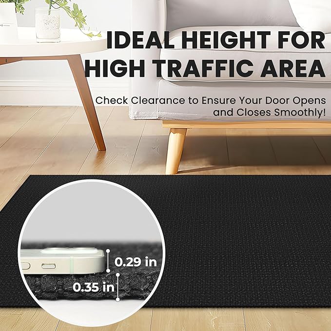 Braided Runner Rug 3x16 Ft Washable Runners for Hallways Non Slip Rubber Backed Kitchen Runners Cotton Long Entryway Runner Indoor, Woven Carpet for Hall Stair Entryway, Black/Grey