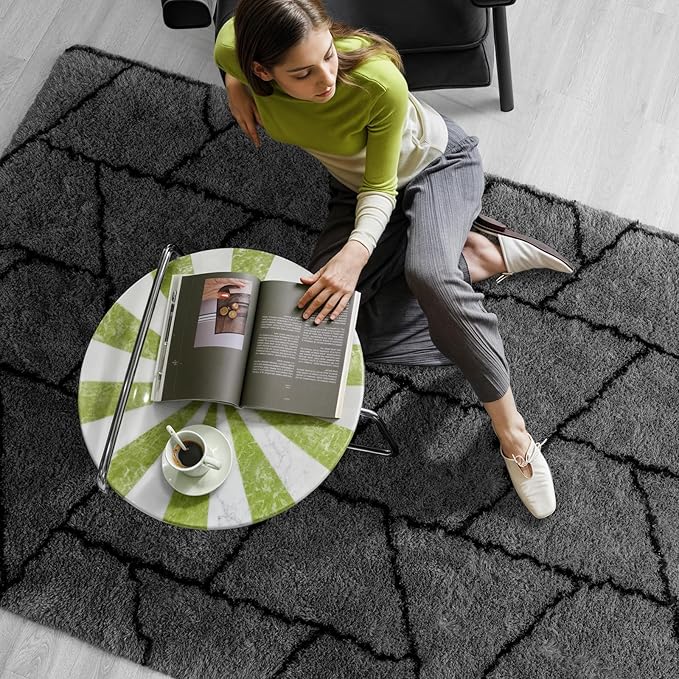 Zentavio Area Rugs for Living Room Rugs for Bedroom 4x6 Carpet Fluffy Fuzzy Soft Shag Aesthetic Plush High Pile Gray Throw Rug for Nursery Kids Room Dorm Triangle Grey