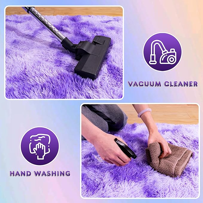 Ultra Fluffy Area Rugs for Living Room Bedroom, 6x9 Fuzzy Large Living Room Rugs, Thick Shag Rug for Dorm, Soft Non Slip Kids Girls Boys Rug for Home Decor Aesthetic, Tie-Dyed Purple