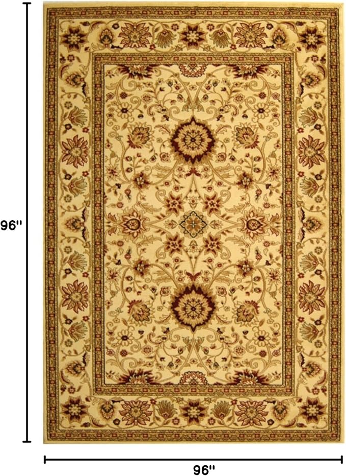 SAFAVIEH Lyndhurst Collection 8' Round Ivory / Ivory LNH212L Traditional Oriental Non-Shedding Dining Room Entryway Foyer Living Room Bedroom Area Rug