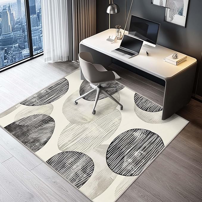 4x6 Rug Abstract Minimalist Black Beige Circle Modern Neutral Area Rug Bedroom Ultra-Thin Soft Low Pile Large Carpet Living Room Non Slip Dining Room Office Stain Resistant Washable Machine