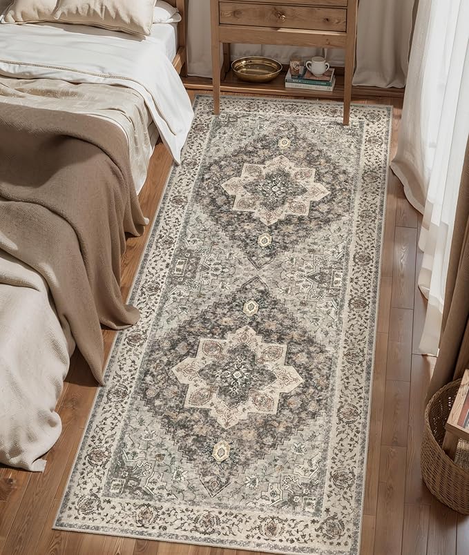 2x6 Washable Runner Rug for Hallways, Non Slip Vintage Runner, Soft Low Pile Long Rug Runner, Print Distressed Brown/Grey Carpet Runners for Kitchen Bedroom Entryway Bathroom Living Room