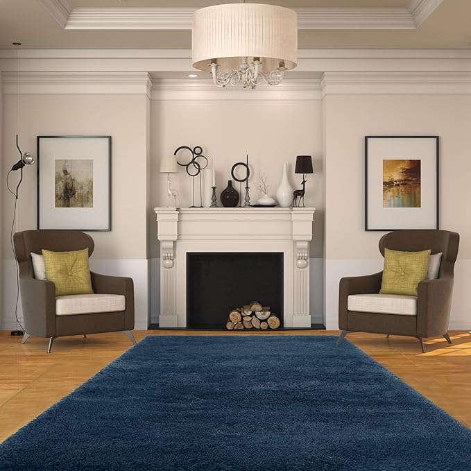 Large Rug for Living Room 10x12: Area Rug 10x12 Navy Blue Rugs for Living Room - Shag Rug 10x12 Soft Plush Fuzzy Modern Indoor Shaggy Carpet for Bedroom.(10x12 Feet/Navy Blue)