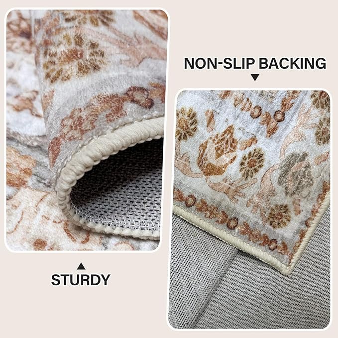 Vhong Boho Area Rugs Washable Vintage Modern Neutral Runner Carpet Brown and Grey 2×6 High Traffic Rug for Kitchen Hallway Living Room Non Slip