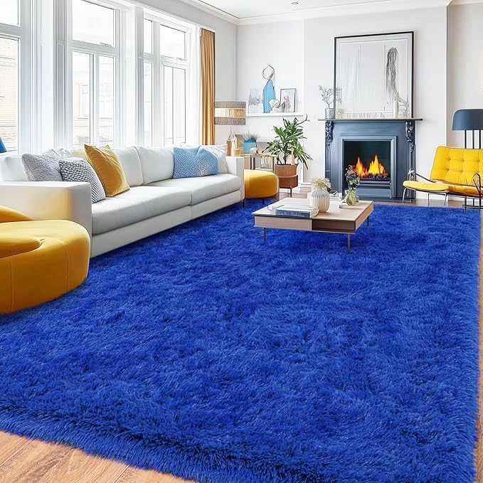 Rugs for Living Room Bedroom, Soft Plush Shaggy 9x12 Area Rugs Fluffy Modern Non-Slip Floor Carpet for Kids Girls Room Dorm Nursery Home Decor Aesthetic, Blue