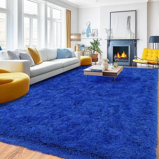 Rugs for Living Room Bedroom, Soft Plush Shaggy 9x12 Area Rugs Fluffy Modern Non-Slip Floor Carpet for Kids Girls Room Dorm Nursery Home Decor Aesthetic, Blue