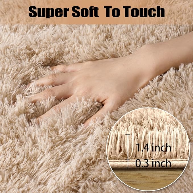 3x5 Area Rugs for Bedroom, Fluffy Soft Shag Rugs for Living Room, Small Fuzzy Plush Shaggy Carpets for Boys and Girls Dorm Room Home Decor (3ft x 5ft, Light Tan)