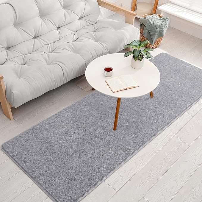 Keeko 2x6 Runner Rug, Grey Bedroom Bedside Runner Rug Small Carpet Living Room Area Throw Rugs for Hallway Soft Indoor Memory Foam Rugs for Teen Kids Classroom Nursery Dorm Laundry Room Decor
