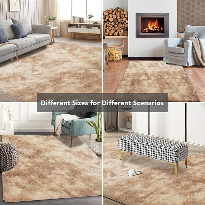 9X12 Large Area Rugs for Living Room Bedroom,Big Shag Rug for Bedroom Dorm,Soft Fluffy Indoor Carpet Nursery Rugs for Kids Girls Room Home Decor,Camel