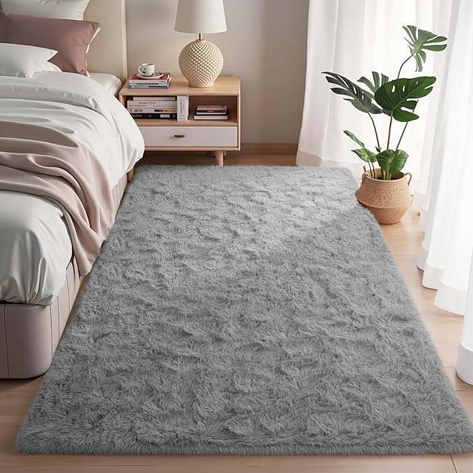 Zentavio Area Rugs for Living Room Large Rugs for Bedroom 5x8 Carpet Fluffy Furry Soft Shag Aesthetic Plush High Pile Gray Throw Rug for Nursery Kids Room Dorm Light Grey