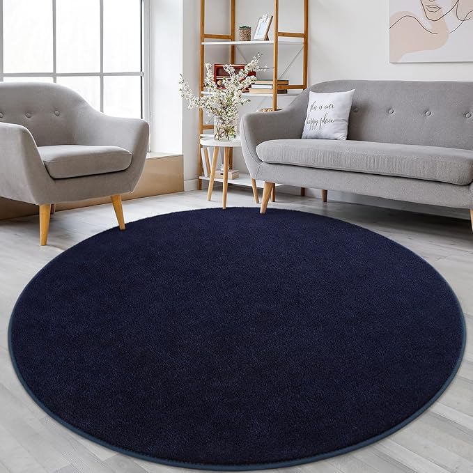 Lascpt Round Rug for Bedroom 6x6, Navy Blue Circle Rug for Living Room Super Soft Thicken Memory Foam Circular Rug, Non-Slip Indoor Area Rug for Modern Home Decor, Round Carpet for Nursery Kid's Room