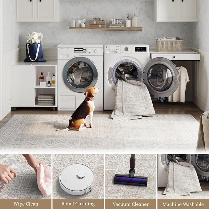 jinchan Area Rug 2x3 Ultra-Thin Door Mat Washable Vintage Boho Geometric Entryway Rug Non-Slip Non-Shedding Carpet for Bathroom Bedroom Laundry Room Brown Ivory