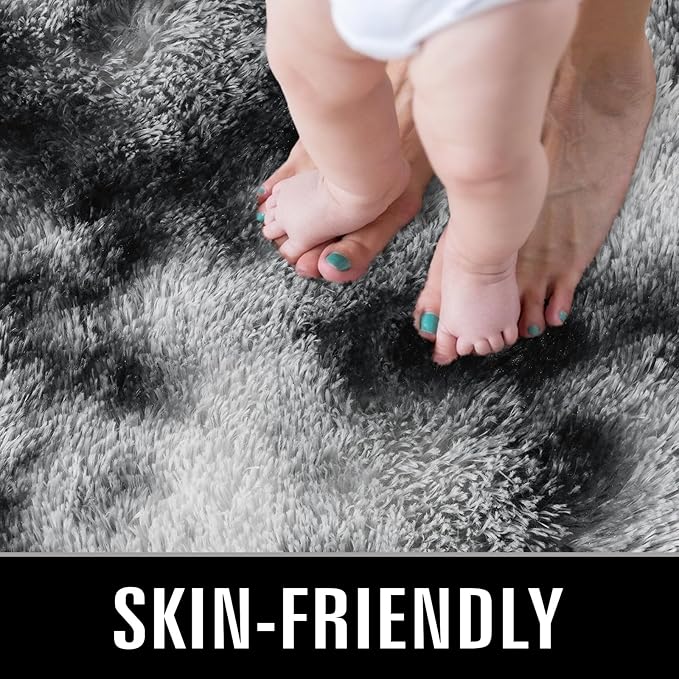 TWINNIS Super Soft Shaggy Rugs Fluffy Carpets, 6x9 Feet, Indoor Modern Plush Area Rugs for Living Room Bedroom Kids Room Nursery Home Decor, Upgrade Anti-Skid Rectangular Fuzzy Rug, Black and White
