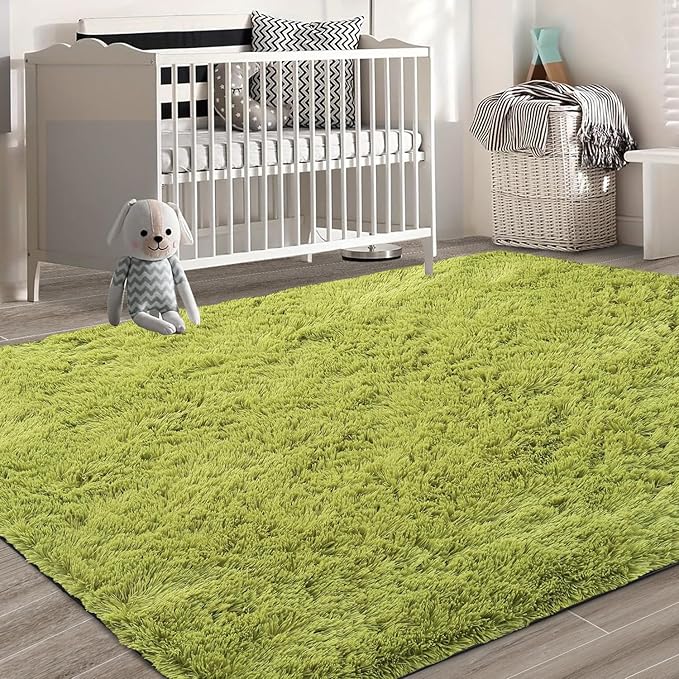 Shag Area Rugs for Bedroom Living Room,5X8 Ultra Soft Green Fluffy Area Rugs for Dorm, Indoor Carpet Nursery Rugs for Kids Girls Room Home Decor, Green