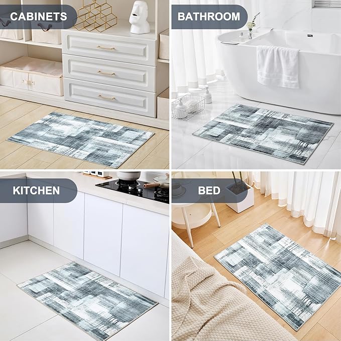 Small Area Rug 2x3 Low Pile Machine Washble Rug, Stain Resistant Front Door Mat with Non Slip Backing for Home Indoor Outdoor, No Shedding Abstract Doormat