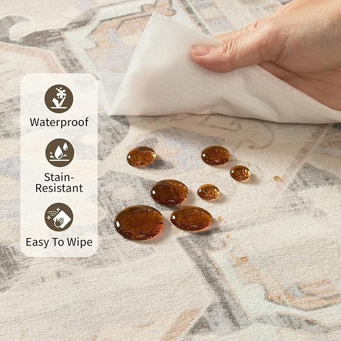 2x5 Hallway Runner Rug, Non Slip Boho Runner Rugs for Hallway, Kitchen, Entrance, Bathroom, Laundry Room, Soft Ultra-Thin Entryway Carpet, Throw Low Pile Retro Imitation Wool Carpet, Brown