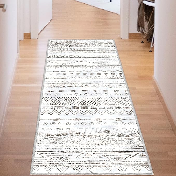 Moroccan Washable Hallway Runner Rug 2x6, Carpet Runner, Throw Rugs with Rubber Backing for Hallway Laundry Room Kitchen Bathroom（Brown 2x6