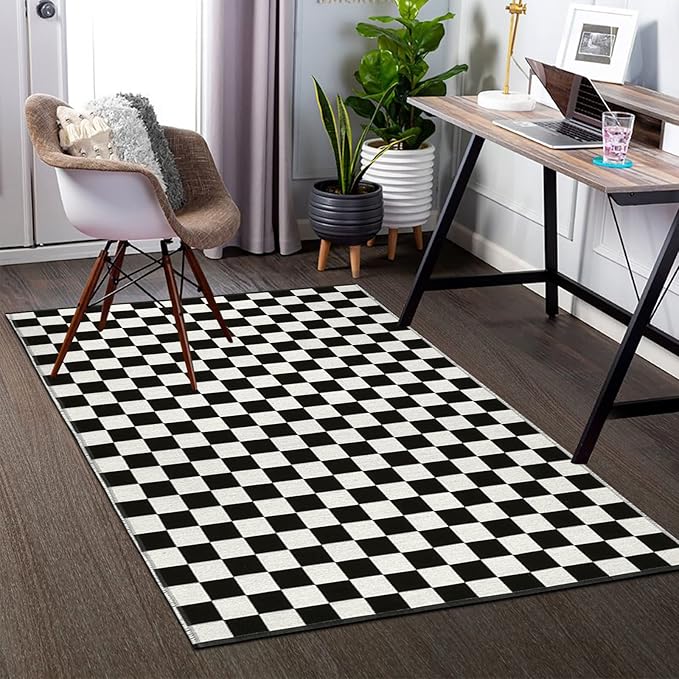 Seavish Checkered Rug, 3x5 Ft Moroccan Checkerboard Rug Outdoor Black and White Washable Rug Cotton Woven Area Rugs Reversible Floor Mat for Front Door Bedroom Entryway Entryway Office Dorm