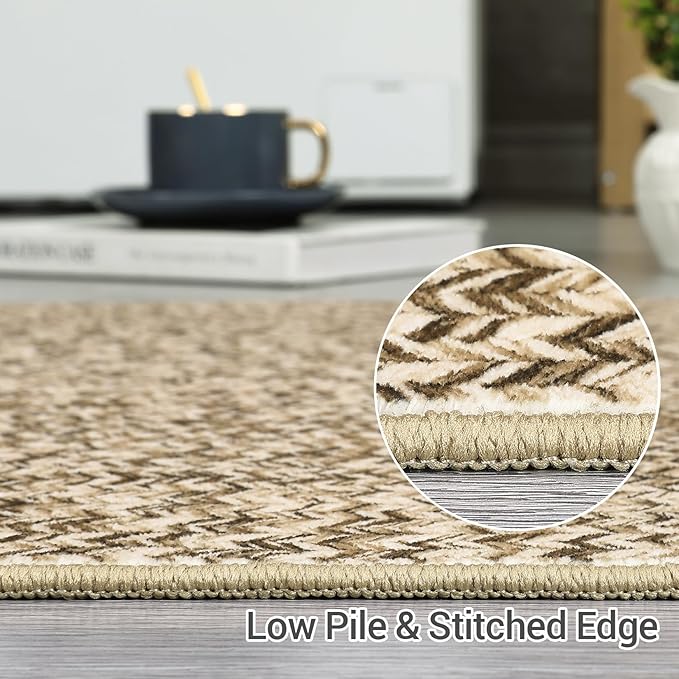 Printed Washable Rugs 4x6 Rug for Living Room Modern Rug Non Slip Small Bedroom Rug Soft Faux Wool Low Pile Stain Resistant Carpet for Entrance Office Nursery Dining Room 4'x6' Beige/Grey