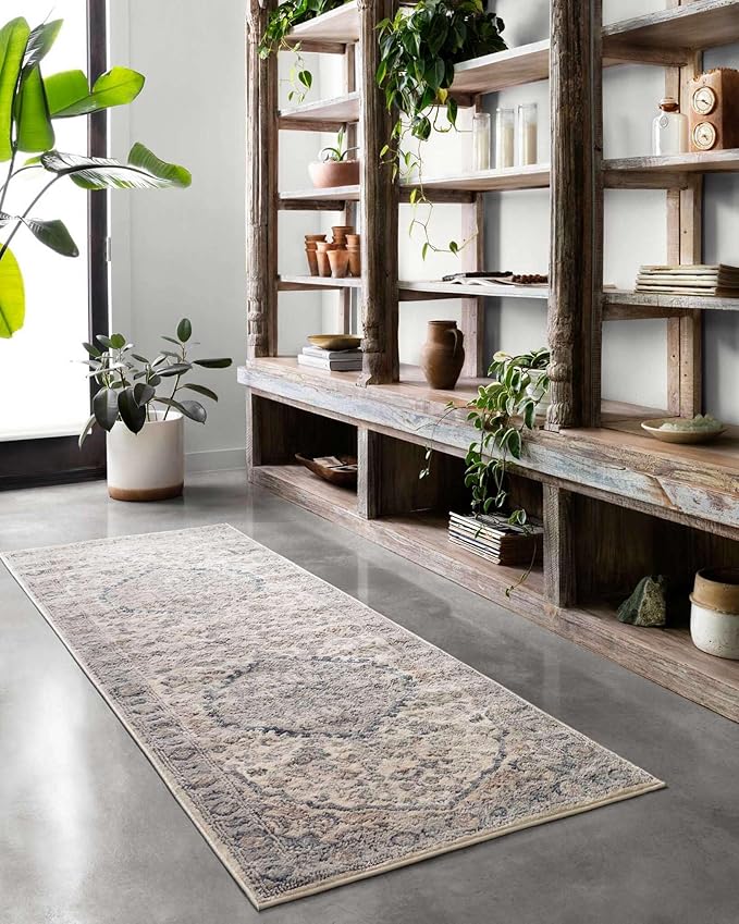 Loloi II Teagan Collection TEA-01 Natural/Lt. Grey 2'-8" x 4', .25" Thick, Accent Rug, Soft, Durable, Neutral, Woven, Low Pile, Non-Shedding, Easy Clean, Living Room Rug