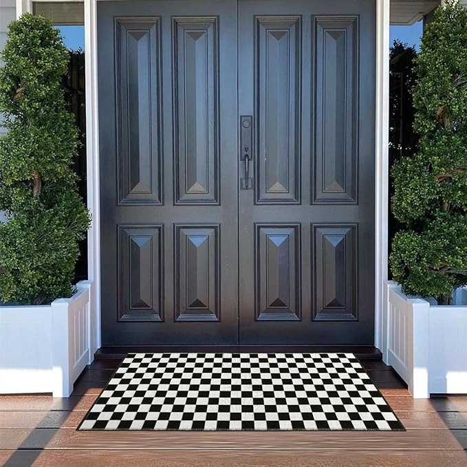 Seavish Checkered Rug, 2x4 Ft Moroccan Checkerboard Rug Black and White Outdoor Washable Runner Rug Cotton Woven Area Rugs Reversible Floor Mat for Front Door Bedroom Entryway Hallway Entryway