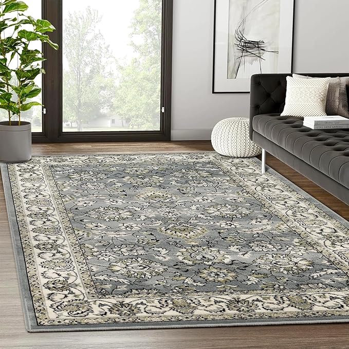 Superior Lille 3 Piece Indoor Area Rug Set, Jute Backing, Oriental Floral Decor for Hallway, Entry, Office, Kitchen, Bedroom, Living Room Floors, Plush Rugs, 2' 7" x 8', 5' x 8', 8' x 10', Cream