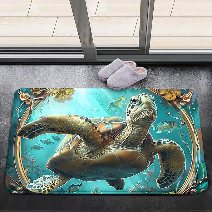 Sea Turtles Rug - Seafloor Turtle Area Rug for Kids 35" L x 23" W Fish Ocean Life Turtles Carpet Rugs for Bedroom Living Room Kids Room Decor