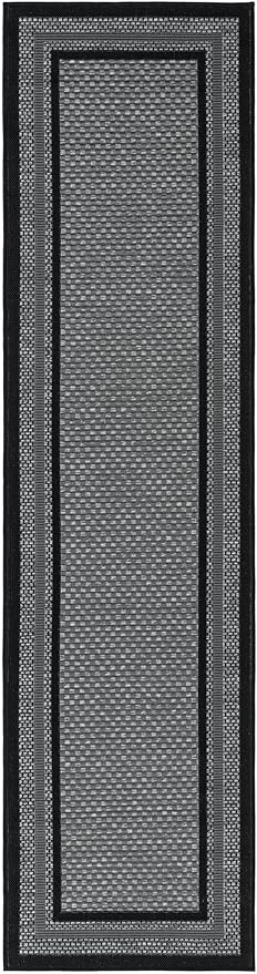Unique Loom Outdoor Border Collection Area Rug - Multi Border (2' x 8' Runner Gray/Black)