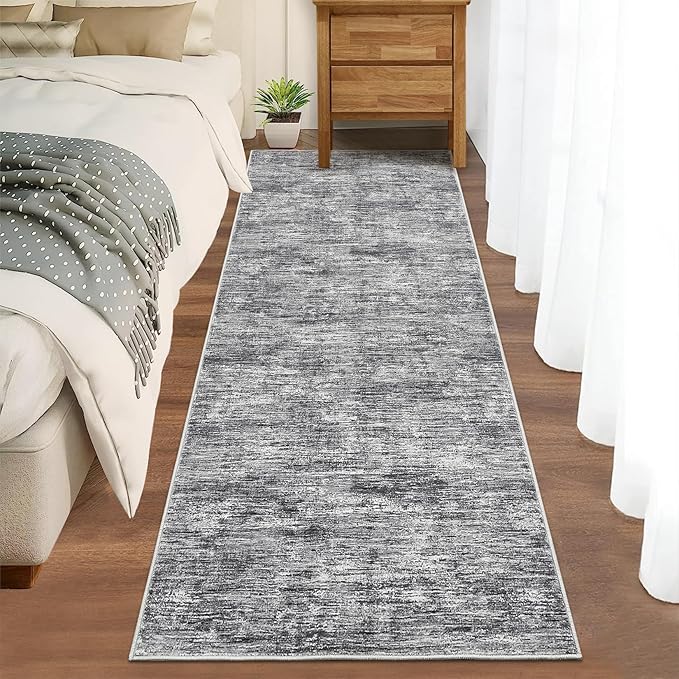 2x6 Runner Rug Washable Kitchen Runner Rug Modern Abstract Runner Mat for Hallway Contemporary Solid Rug Non-Slip Foldable Aesthetic Accent Floor Carpet for Living Room Bedroom, Ivory/Grey
