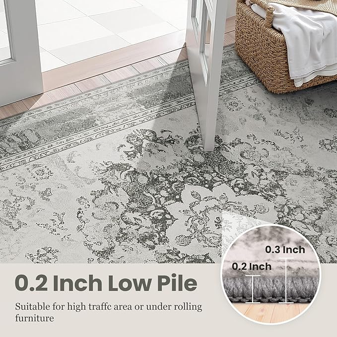 2x3 Machine Washable Non-Slip Area Rug & Mat - Soft Faux Wool & Polyester, Boho Stain-Resistant Indoor Throw Carpet for Entryway, Kitchen, Bathroom, Bedroom, Living, Low Pile, High Traffic