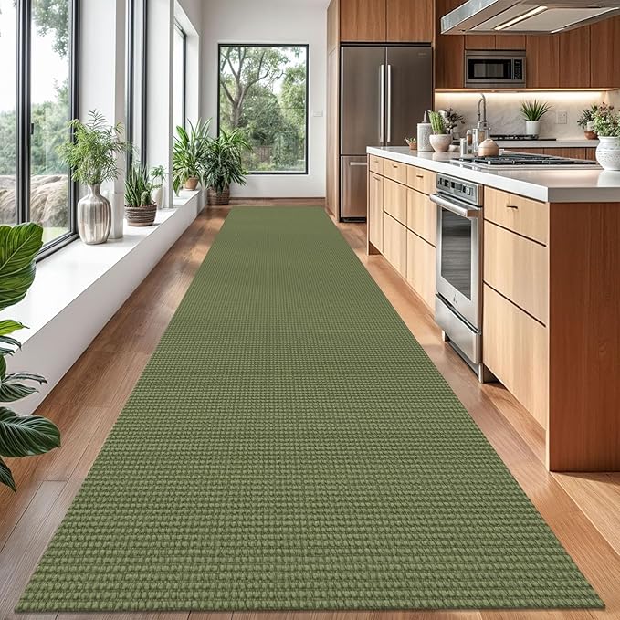 Braided Runner Rug 3x18 Ft Washable Runners for Hallways Non Slip Rubber Backed Kitchen Runners Cotton Long Entryway Runner Indoor, Woven Carpet for Hall Stair Entryway, Green