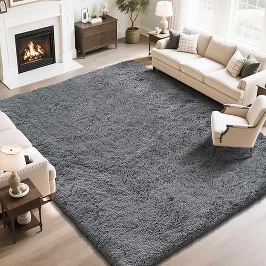 Fluffy Rug Shaggy Area Rug, Dark Gray 10x14 Area Rugs for Bedroom, Super Soft Shaggy Rugs for Living Room Bedroom Kids Room Home Decor, Upgrade Anti-Skid Rectangular Fuzzy Rug